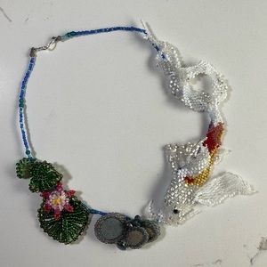 Artisan handcrafted unique one of a kind koi necklace lotus blossom Lilly pad